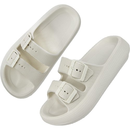 Slides for Men 2 Strap Adjustable EVA SPA Pillow Slippers Sandal Waterproof Athletic Slippers Beige Men Size 11 11.5 Women Size 12 12.5
