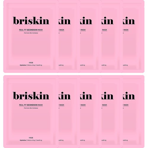 Briskin Korean Skincare Face Mask Bio-Cellulose Sheet Real Fit Secondskin Mask Moisture Concentration 1 Box (10 Sheets) for Dry, Sensitive Skin Typ