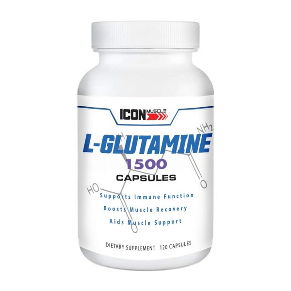 Icon Muscle L-Glutamine 1500 Capsules - 1.5 Grams- 120 Capsules -Amino Acid - Muscle Recovery