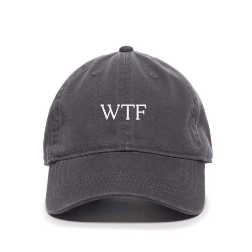 WTF What The Fuck Baseball Cap Embroidered Cotton Adjustable Dad Hat Charcoal