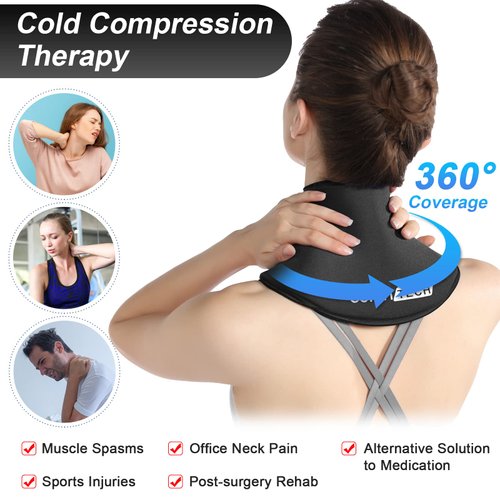 ComfiTECH Gel Ice Pack Wrap for Neck and Cervical, Reusable Cold Compress for Sports Injuries, Swelling, Medium, Black