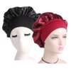 2Pcs Soft Satin Sleeping Cap Salon Hair Bonnet with Elastic Wide Band Comfortable Night Sleep Hat Head Cover Turban for Women Lady Girls Natural Long Curly Hair (Black and Red)