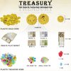 182 Pieces Kids Golden Frame Pirate Treasure Chest Toy Set with Lock Pirate Map Coins Gems Earrings Rings Eye Patch Compass Telescope Play Paper Money, Pirate Role Play Treasure Hunting Game for Kids
