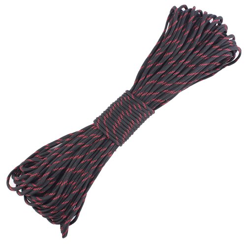 GeGeDa Paracord 9 Core 550 Parachute Cord Camping Rope 100FT (Black Red, 100feet)