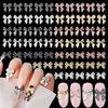 60 Pcs Metal Bow Nail Gems Charms, 3D Alloy Bow Bowkont Nail Charms for Acrylic Nails, 12 Styles Silver Gold Black Bows Nail Art Charms, Bow Nail Jewelry for Nails DIY Y2K Decoration