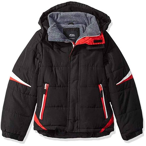 LONDON FOG Boys' Big Active Puffer Jacket Winter Coat, Super Black, 8