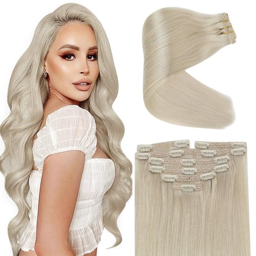 Sunny Platinum Blonde Hair Extensions Clip in Human Hair Blonde Clip on Hair Extensions Real Human Hair Invisible Clip ins Extensions Blonde 16inch 120g 7pcs