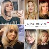 Esmee Synthetic Wigs Long Straight Layered Hairstyle Ombre Black Blonde Gray Ash Full Wigs with Bangs for white Women