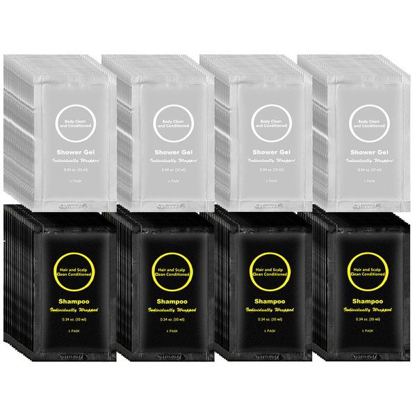 Travel Size Shampoo and Body Wash Bulk, Individually Wrapped Hotel Mini Shower Gel and Small Men Women Cleansing Toiletries Amenities for Hotel Guests/ Vacation/ Homeless 0.34 oz (60 Pack)