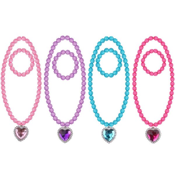 Minelife 4 Sets Princess Pretend Jewelry Princess Necklace/Bracelet Jewelry, Princess Jewel Necklaces Dress Up Necklace Bracelet for Party Favor Birthday Gift Pretend Play