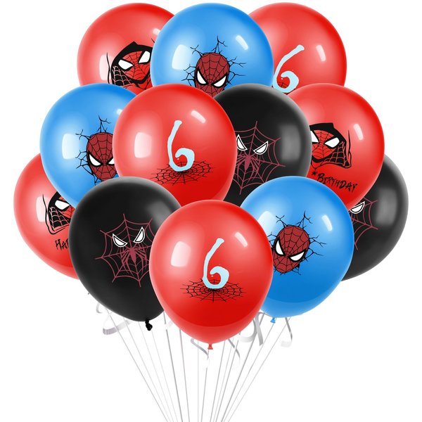 Superhero Spiderman Birthday Decorations, Spiderman 6th Birthday Balloons, 12inch Red Black Blue Avengers Latex Balloons Party Decorations for Kids Boys Superhero Theme Birthday Party Supplies