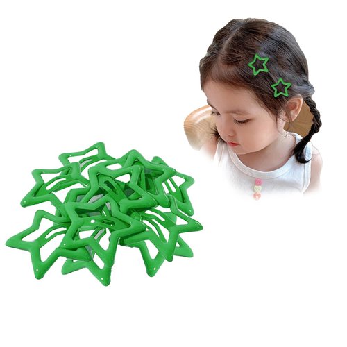 ANQSYY New 10Pcs Green Star Snap Hair Clips Girls Hair Barrettes Y2k Small Hair Clips Kawaii Non Slip Stars Hair Barrettes Hair Accessories for Women Girls