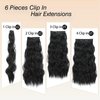 Clip in Hair Extensions Long Wavy Synthetic Hairpieces 20 Inch Black 6PCS Thick Hairpieces Fiber Double Weft Hair for Women