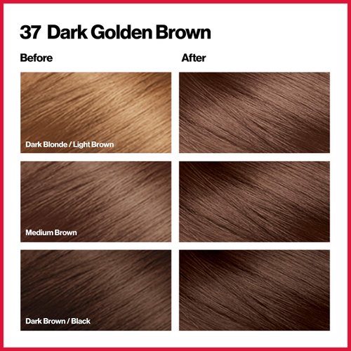 Revlon Colorsilk Beautiful Color Permanent Hair Color with 3D Gel Technology & Keratin, 100% Gray Coverage Hair Dye, 37 Dark Golden Brown