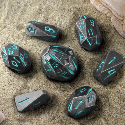 FONVGOGO Dungeons and Dragon Dice of 7, Metal Dice Set D&D Polyhedral DND Dice Set with Cardboard Box Unique Cool Stonehenge Theme RPG Dice for Role Playing Games Gifts (Blue)