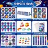 BenLouis 108Pcs Outer Space Themed Party Favors Space Alien Sticker Stampers School Stationery Set Bulk Classroom Prizes for Astronaut Planet Birthday Party Goodie Bags Fillers