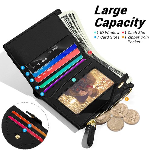 YINHEXI Womens Wallet Card Holder, Small Bifold RFID Blocking Purse, Cute Small Leather Pocket Wallet for Women, Girls, Ladies Mini Short Purse