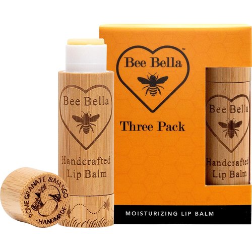 Bee Bella Lip Balm Pomegranate Mango (3 Pack), Moisturizing Lip Care, 100% Natural, Handmade in USA, Easter Basket gift