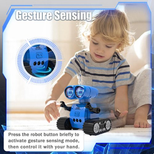SEFCVTC Robot Toys, Rechargeable RC Robots for Kids, Remote Control Robot Toy with Gesture Sensing, LED Eyes, Flexible Head & Arms, Dance Moves and Music for 4 5 6 7 8 Years Old Boys Girls, Blue