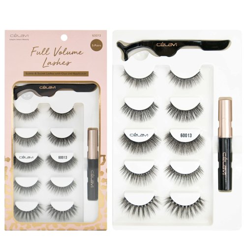 Celavi Full Volume Eyelash, Lightweight and Reusable Lashes with Glue and Applicator, Contact Lens Friendly (10 pairs) (60013)