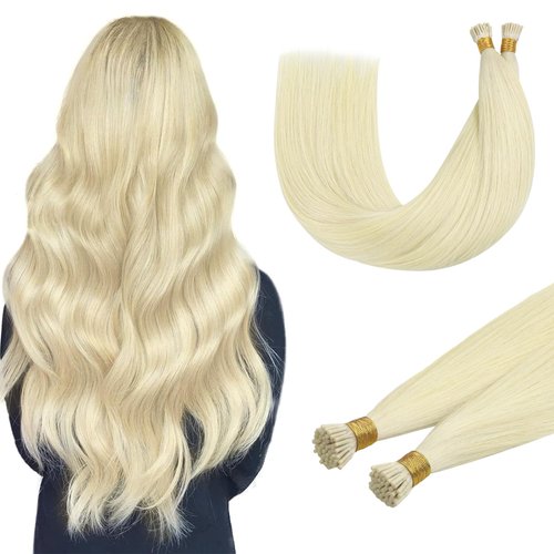DOORES I Tip Hair Extensions, Platinum Blonde 50g/50s 22 Inch, Tips Hair Extensions Real Human Hair I Tip Remy Hair Extensions Cold Fusion Hair Extensions Straight ITip Extensions