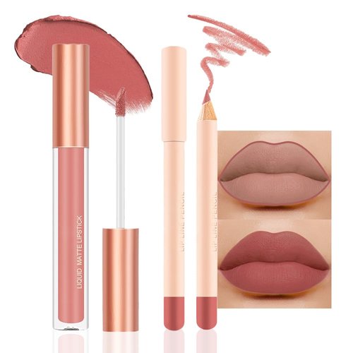 BINGBRUSH Colors Liquid Matte Lipstick and Lipliner Pack Set, Lip Tint Long Lasting 24 Hour Waterproof Velvet Nonstick Cup Lipgloss Lip Stain Pigmented Lip Makeup Gift Sets (1Pc 04#)