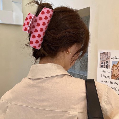 Valentine's Day Red Heart Hair Claw Clip for Women Girls,Acrylic Hair Clips for Women Thick Hair & Thin Hair,Big Hair Clips,Nonslip Claw Clips for Women, Valentine's Day Hair Clips for Women