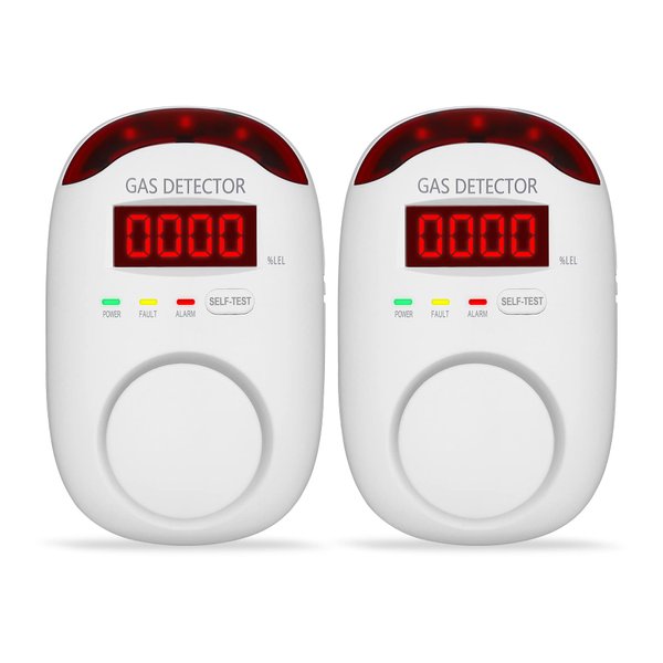 2 Packs Gas Detector & Alarm - Koabbit Plug in Natural Gas Detectors & Propane Gas Detectors for Home,RV & Kitchen, Combustible Gas Leak Detector Monitor for LNG, LPG, Methane.