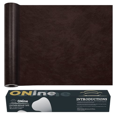 ONine Leather Repair Patch，Leather Repair Tape, 12 x 48 inches Leather Repair Patch for Furniture,Vinyl Repair Kit，Leather Couch Patch，for Sofas, Furniture, Car Seats(Dark Brown)