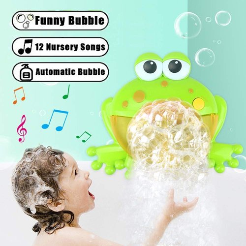 Wentoyce Frog Bubble Maker for Bath, Foam Blower Bubbling Making Machine, Nursery Rhyme Musical Bathtub Toy for Baby Kids Happy Tub Time