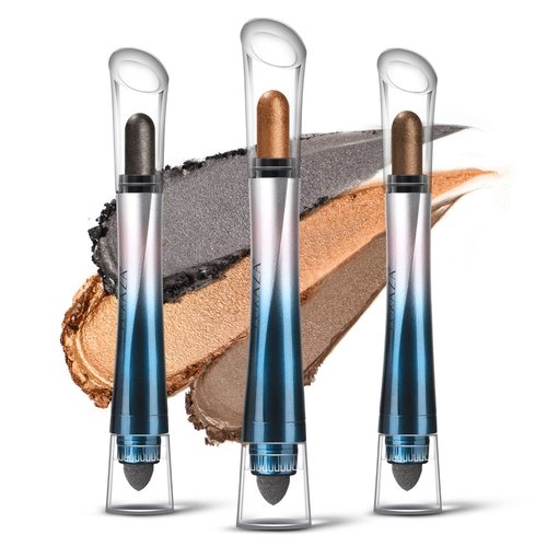 LUXAZA 24H Longwear Cream Eyeshadow Stick,3 PCS Metallic Brown Eyeshadow Pencil Crayon Eye Brightener Stick,Waterproof Eye Shadow Pencil Eye Makeup