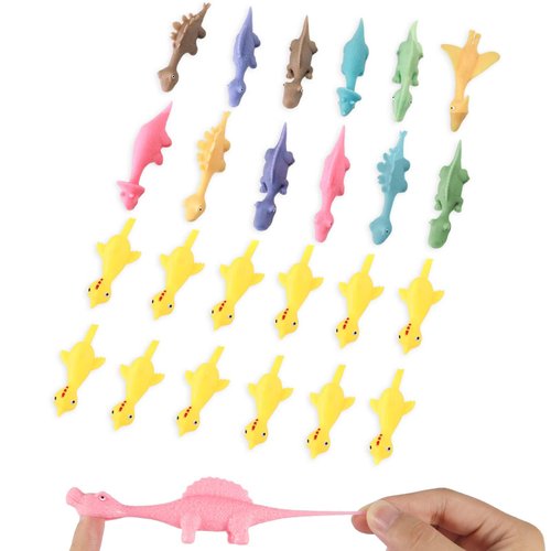 XIHIRCD 24pcs Finger Shooting Toys, Soft Rubber Finger Chicken Funny Mini Flying Dinosaur Toys Cute Animal Finger Toys for Boys Girls Gift Party Favors (Yellow Chick + Colorful Dinosaur)