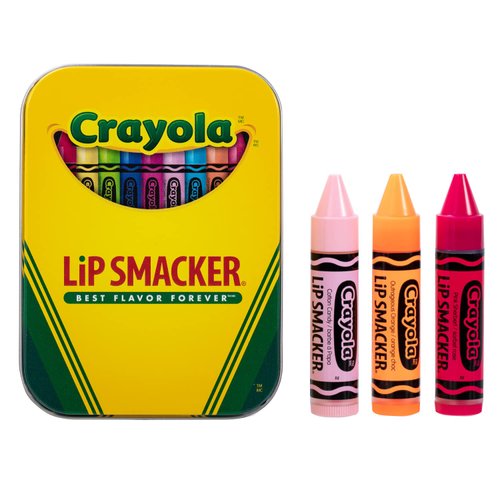 Lip Smacker Crayola Lip Balm Tin Trio Cotton Candy, Outrageous Orange, Pink Sherbert