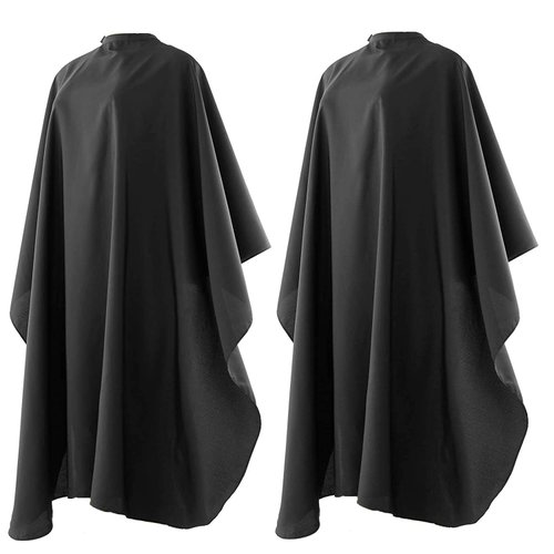 Professional Barber Cape, Salon Cape with Snap Closure for Hair Cutting, Nylon Water Resistant, 59 x 47 inches - Black - 2 Pcs