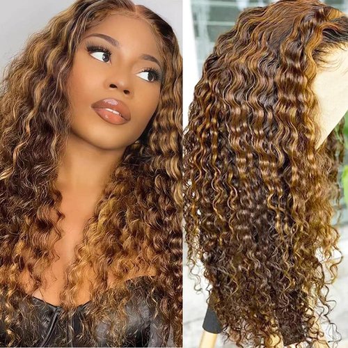 Alidiamond 16 inch Ombre Lace Front Wigs Human Hair 13x4 Highlighted Wig Human Hair Blonde Deep Wave Wig Human Hair 4/27 Highlight Lace Front Wigs Human Hair Pre Plucked with Baby Hair 180% Density