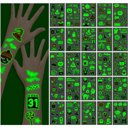 EMOME 257+ Styles Halloween Temporary Tattoos, Pumpkin Ghosts Tattoos Stickers for Kids, 28 Sheets Fake Tattoos Halloween Party Supplies Favors Decorations for Boys Girls