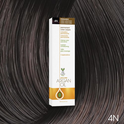 One N' Only Permanent Hair Color - Permanent Hair Dye Made with Argan Oil - Delivers Rich, Accurate Tones with Gray Coverage - Improves Moisture & Elasticity - 4N Medium Natural Brown (3 oz)