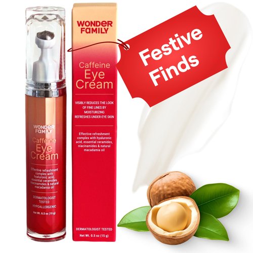 Caffeine Eye Cream for Puffiness & Bags Under Eyes - Infused with Macadamia Oil Caffeine Eye Roller for Puffy Eyes & Dark Circles - Under Eye Brightener for Dark Circles - Skin Care Caffeine Eye Serum