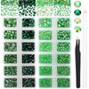 AUREHEN 15000PCs 2-6MM Green Series Resin Flat Back Rhinestones, Round Non Hotfix Jelly & Silver Bottom Resin Rhinestones Nail Gems Stones with Tweezer & Picker Pen for Nail Art Tumblers & DIY Crafts