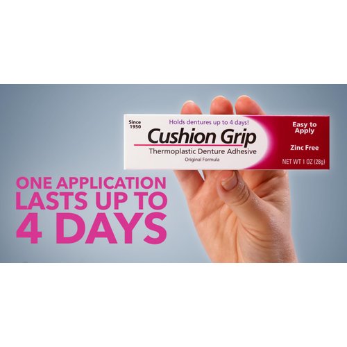 Cushion Grip Thermoplastic Denture Adhesive, 1 oz (Pack of 10) Keep Your Loose-Fitting Upper and Lower Dentures, and Partials in Place [Not a Glue Adhesive, Acts Like a Soft Liner]