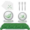 97 Pcs Golf Party Supplies Disposable Tableware Set Serve 24 Guests Include Golf Paper Plates and Napkins Forks Green Grass Field Plastic Tablecloth Golf Birthday Party Decorations Sports Themed