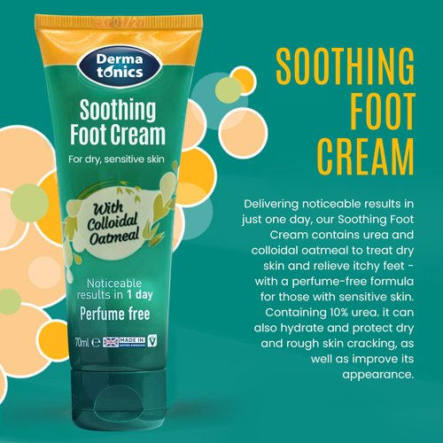 Dermatonics Soothing Foot Cream - 10% Urea w/Colloidal Oatmeal, Exfoliating & Softening Balm, Moisturizer for Dry, Cracked Heels & Rough Skin, Rehydrating for Feet, Elbows & Hands - 2.37 fl oz Tube