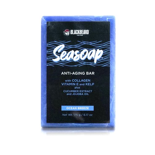 BLACKBEARD for Men - Seasoap Anti-Aging Bar Soap, Mens Natural Face and Body Cleansing Soap, Hydrating Luxury Bar Soap with Collagen, Kelp and Vitamin E, Mens Soap Bar, Skin Protection Soap, 1 Pack