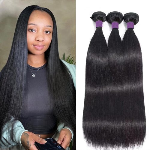 Sodfey Straight Bundles Human Hair 26 28 30 Inch 100% Unprocessed Brazilian Raw Bundles Human Hair Weave 3 Bundles Remy Hair Extensions Natural Color