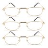 EYE ZOOM 3 Pairs Metal Vintage Reading Glasses with Spring Hinge for men women (Gold, Strength: +1.75)