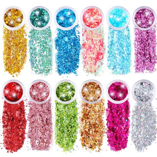 Giantree 12 Cans Fantasy Glitter Sequin, Irregular Face Body Glitter Set Cosmetic Body Glitter Accessories for Festival Makeup Eyes Lips DIY Art Crafts(Color-B)
