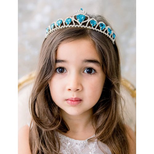 SWEETV Blue Princess Tiara, Birthday Tiara Gift, Heart Shaped Crystal Crown, Costume Headpiece, Elsa Dress-up Accessories