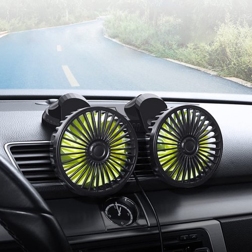 Car Cooling Fan,360° Adjustable Dual Head Cooling Air Fan Brushless Motor Low Noise Automobile Vehicle Fan Micro USB for Car/SUV/RV/Truck/Boat Use (without Coloured Light)