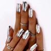 Outyua Mirror Fake Nails Square Silver Long Glossy Arylic Press on Nails Full Cover False Nail Art for Women and Girls 24pcs (Silver)