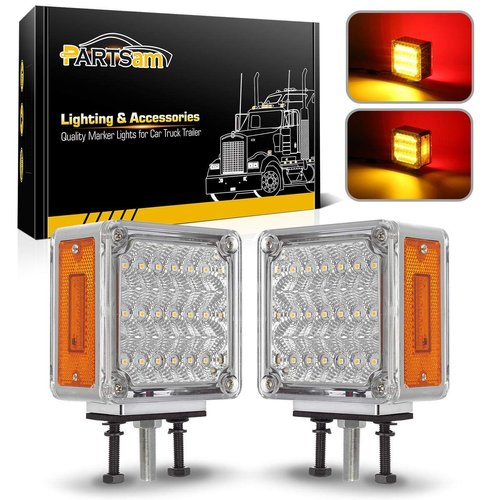 Partsam 2X Square Double Face LED Pedestal Light Cab Fender Turn Signal Light for Truck Towing Trailer,Dual Face LED Stop Turn Tail Parking Light Replacement for Peterbilt/Freightliner/Kenworth Trucks